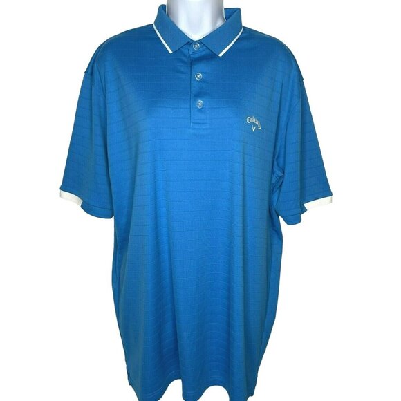 Callaway Mens Sz LG Opti-Dri Golf Polo Shirt Bright Blue Short Sleeve White Logo - Picture 1 of 8